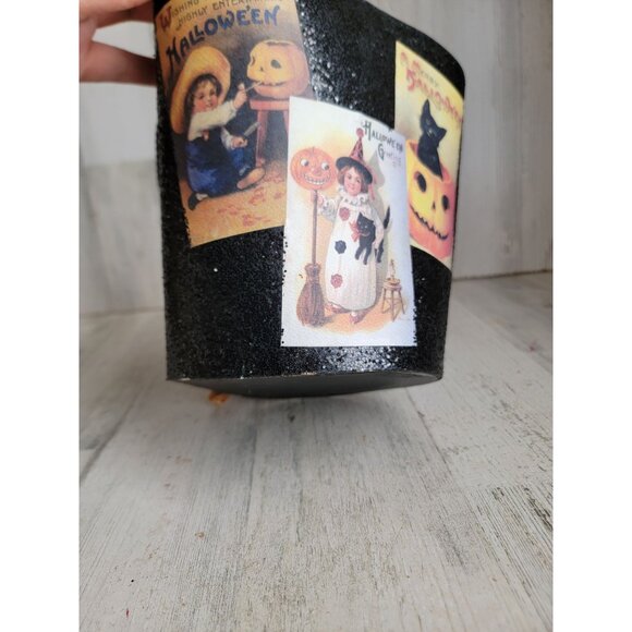 Halloween vintage AS IS bucket cardboard pail cat witch glittered - Picture 8 of 8